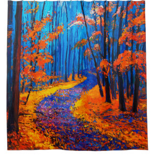  oil painting showing beautiful Autumn forest on c Shower Curtain