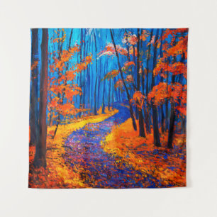  oil painting showing beautiful Autumn forest on c Tapestry