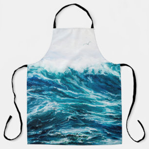 oil painting showing waves in ocean or sea on can apron