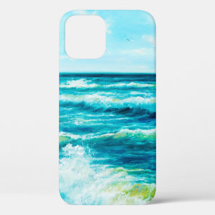 oil painting showing waves in ocean or sea on can iPhone 12 case
