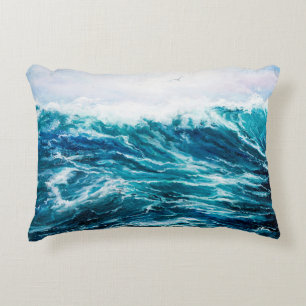  oil painting showing waves in ocean or sea on can decorative cushion