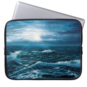 oil painting showing waves in ocean or sea on can laptop sleeve
