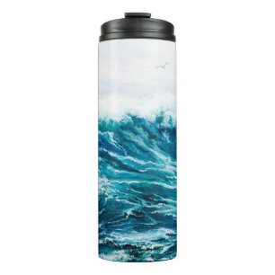 oil painting showing waves in ocean or sea on can thermal tumbler