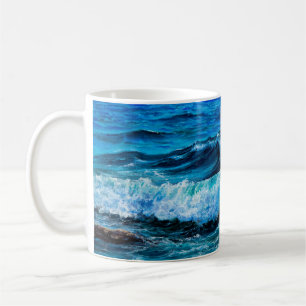 Oil painting showing waves in ocean or sea on canv coffee mug