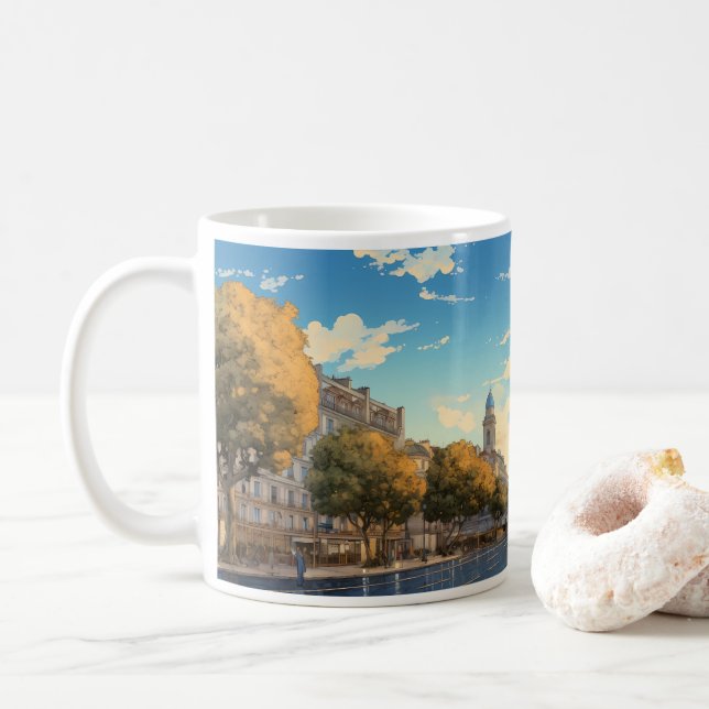 Oil Painting Street And The City Coffee Mug (With Donut)