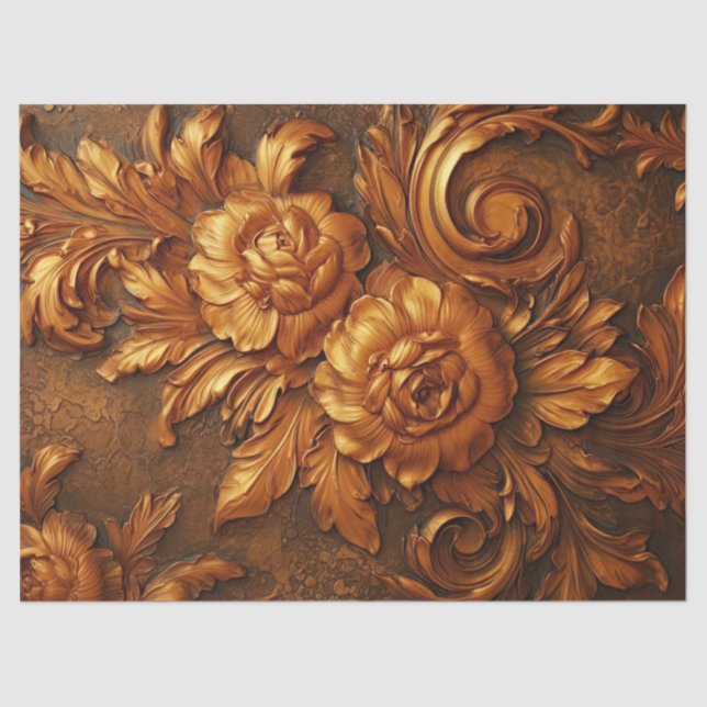 Oil painting terracotta copper roses gold ornament tissue paper (Front)