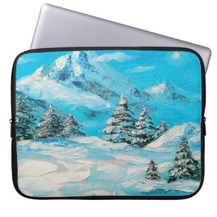  oil painting, winter mountain landscape with spru laptop sleeve