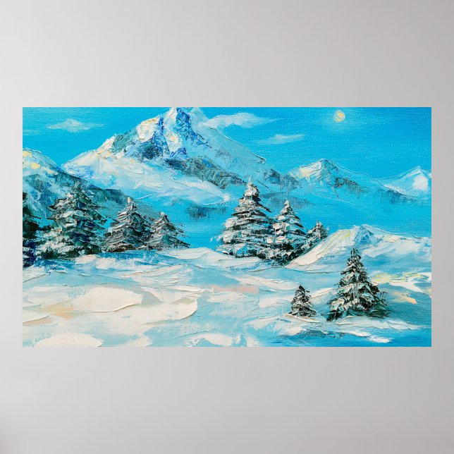  oil painting, winter mountain landscape with spru poster (Front)