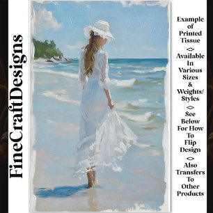 Oil Painting Woman In White On Beach BZ5 Decoupage Tissue Paper