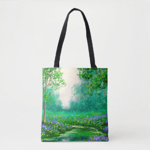 Oil paintings landscape, spring, tree in the fores tote bag