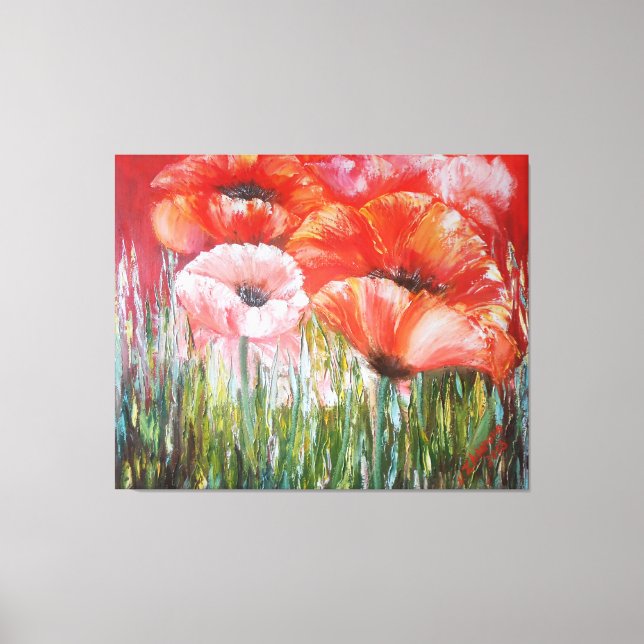 Oil paintings of red poppies on canvas (Front)