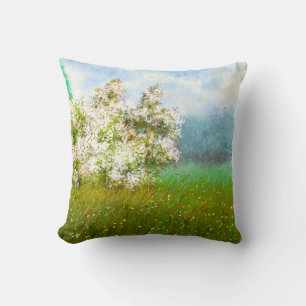 Oil paintings rural landscape, flowers in the fiel cushion