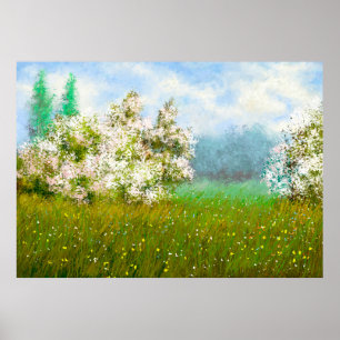 Oil paintings rural landscape, flowers in the fiel poster