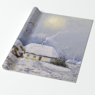 Oil paintings rural landscape. Winter. Old village Wrapping Paper