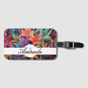Oil Pastel Colourful Lily Flower Pattern Monograme Luggage Tag