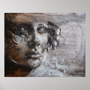 Oil pastel sepia painting in warm colors poster