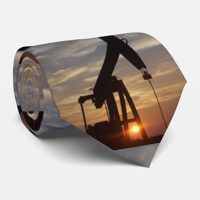 Oil Pump Jack At Sunset Necktie (Rolled)