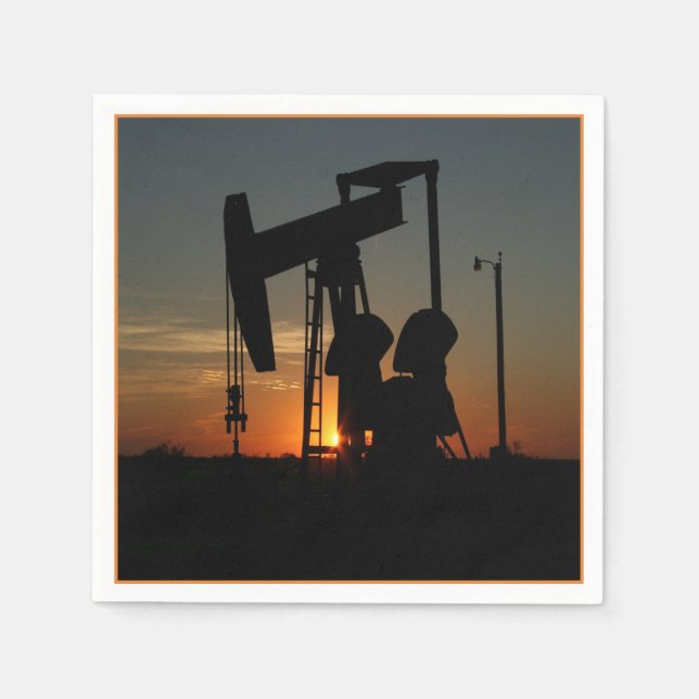Oil Pump Jack At Sunset Party Napkins (Front)