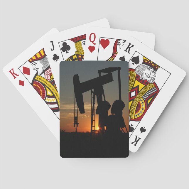 Oil Pump Jack At Sunset Playing Cards (Back)