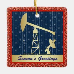  Oil Pump Jack Christmas Ceramic Ornament