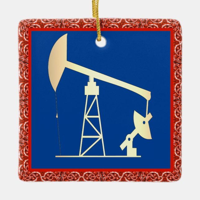 Oil Pump Jack Christmas Ceramic Ornament (Front)