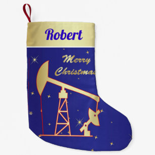 Oil Pump Jack Merry Christmas Blue Small Christmas Stocking