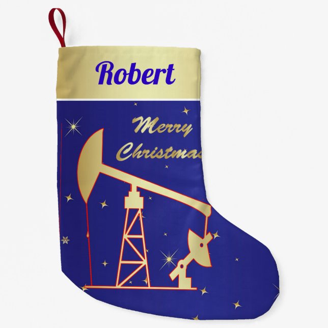 Oil Pump Jack Merry Christmas Blue Small Christmas Stocking (Front)
