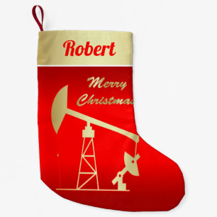 Oil Pump Jack Merry Christmas Red Small Christmas Stocking
