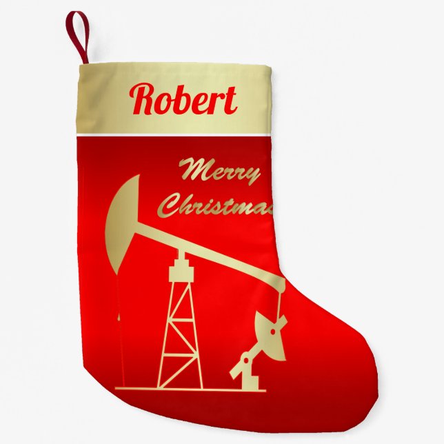 Oil Pump Jack Merry Christmas Red Small Christmas Stocking (Front)