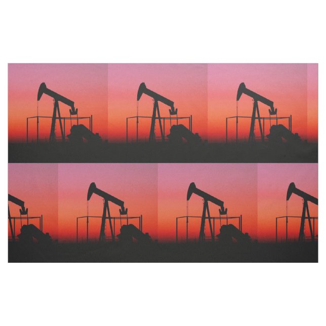 Oil Pump Jack Sunset Print Fabric  9"Square (Fat Quarter)