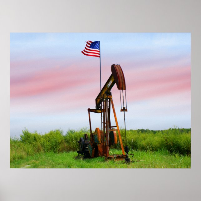 Oil Pump With American Flag Poster (Front)