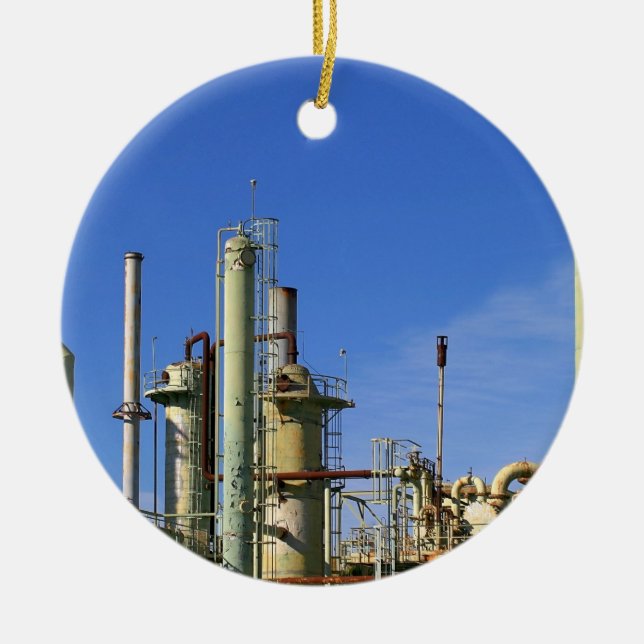 Oil Refinery Ceramic Tree Decoration (Front)