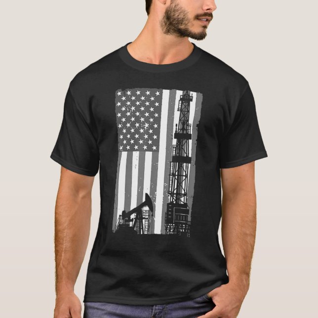 Oil Rig Drilling Flag American USA Patriotic Oilfi T-Shirt (Front)