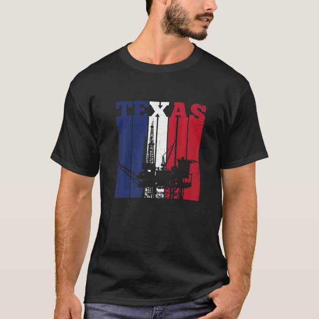 Oil Rig Texas Us Flag Oilfield Worker Rig Drilling T-Shirt (Front)