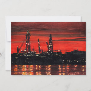 Oil Rigs at Night Invitation