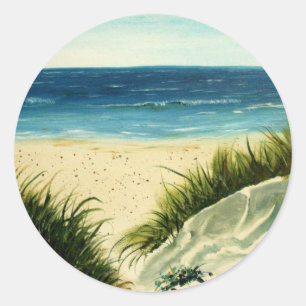 oil sand dunes beach art  painting classic round sticker