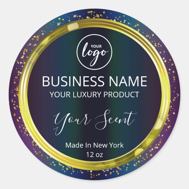 Oil Slick Coloured Gold Glitter Product Labels (Front)