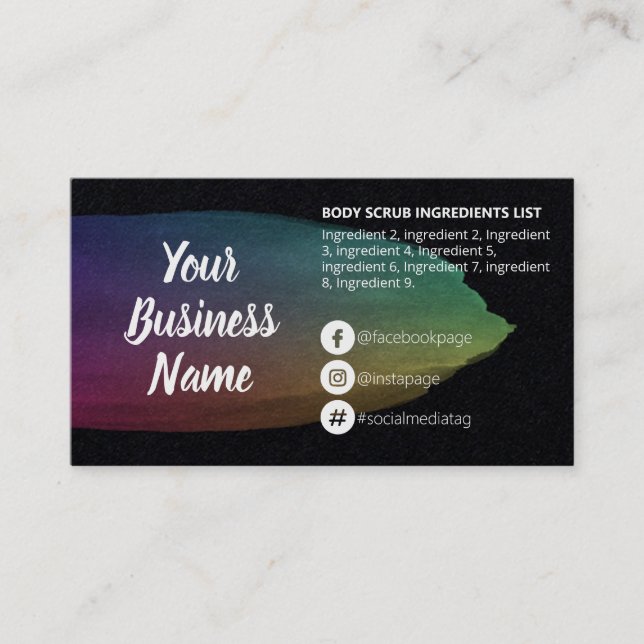 Oil Slick On Black Ingredients Instructions Business Card (Front)
