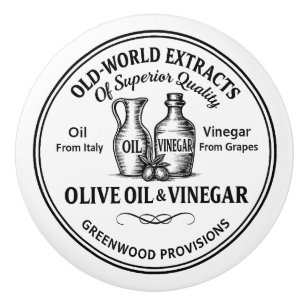 Oil Vinegar Label Vintage Typography Ceramic Knob