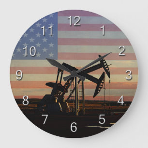 Oil Well and American Flag Large Clock