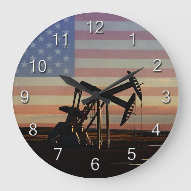 Oil Well and American Flag Large Clock (Front)