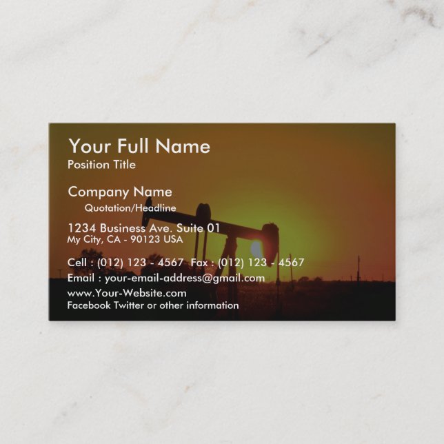 Oil well pump at sunset, Illinois, U.S.A. Business Card (Front)