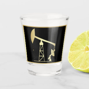 Oil Well Pump Jack Black and Gold Shot Glass