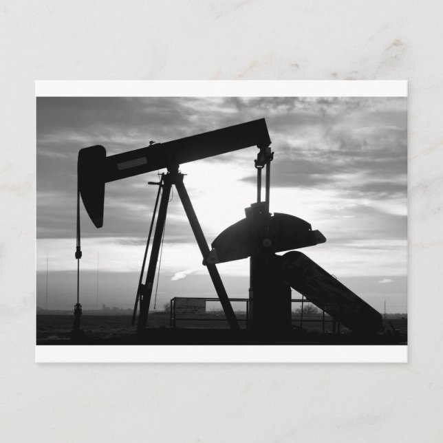 Oil Well Pump Jack Black and White Postcard (Front)