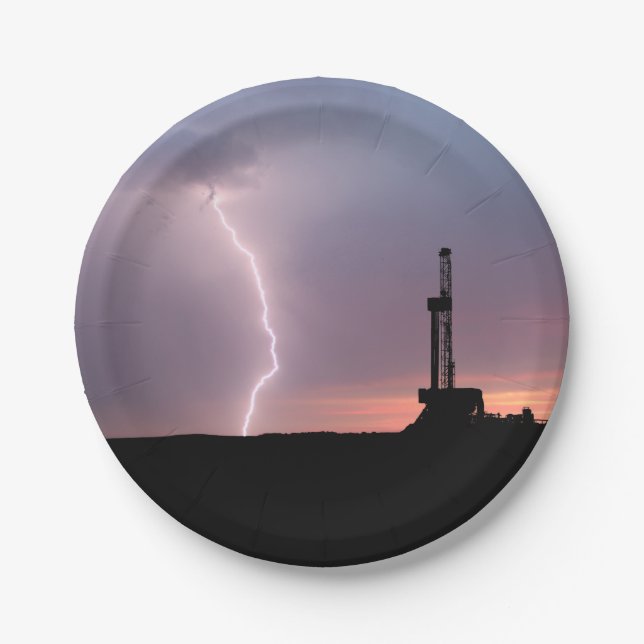 Oilfield Lightning Purple Sunrise Paper Plate (Front)