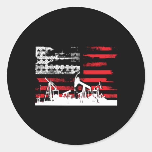 Oilfield Patriotic Flag With Oil Pumg Rig Classic Round Sticker (Front)