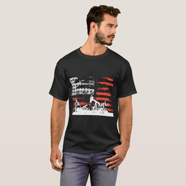 Oilfield Patriotic Flag With Oil Pumping Rig ameri T-Shirt (Front Full)