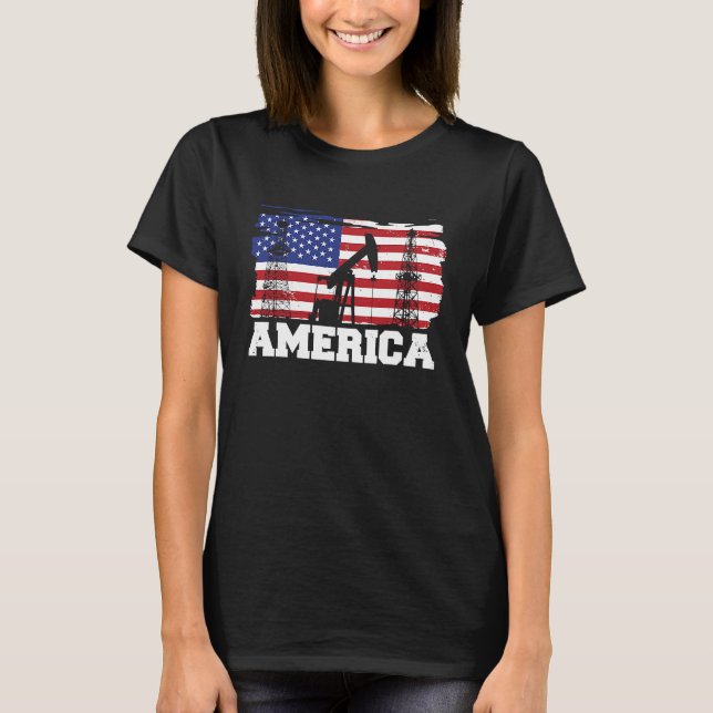 Oilfield Us Flag Drilling Fracking Fracker Oil Ame T-Shirt (Front)