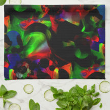 Oily green and red stains with dark parts