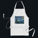 Oily Night Apron (Latke parody)<br><div class="desc">The optimal apron to catch those flying bits of oily potato spattering across the kitchen on Hanukkah. Van Gogh's Starry Night features latkes in the sky,  a tree-menorah,  and bits of sour cream and apple sauce. For the art-loving chef with a sense of humour. Perfect gift for Thanksgivukkah</div>